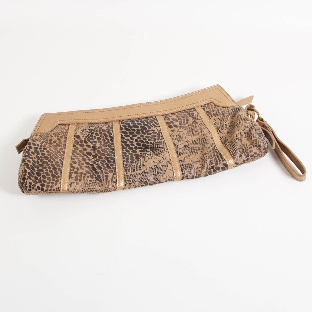 Donna Dixon Snakeskin Print Clutch with Metallic Gold Trim